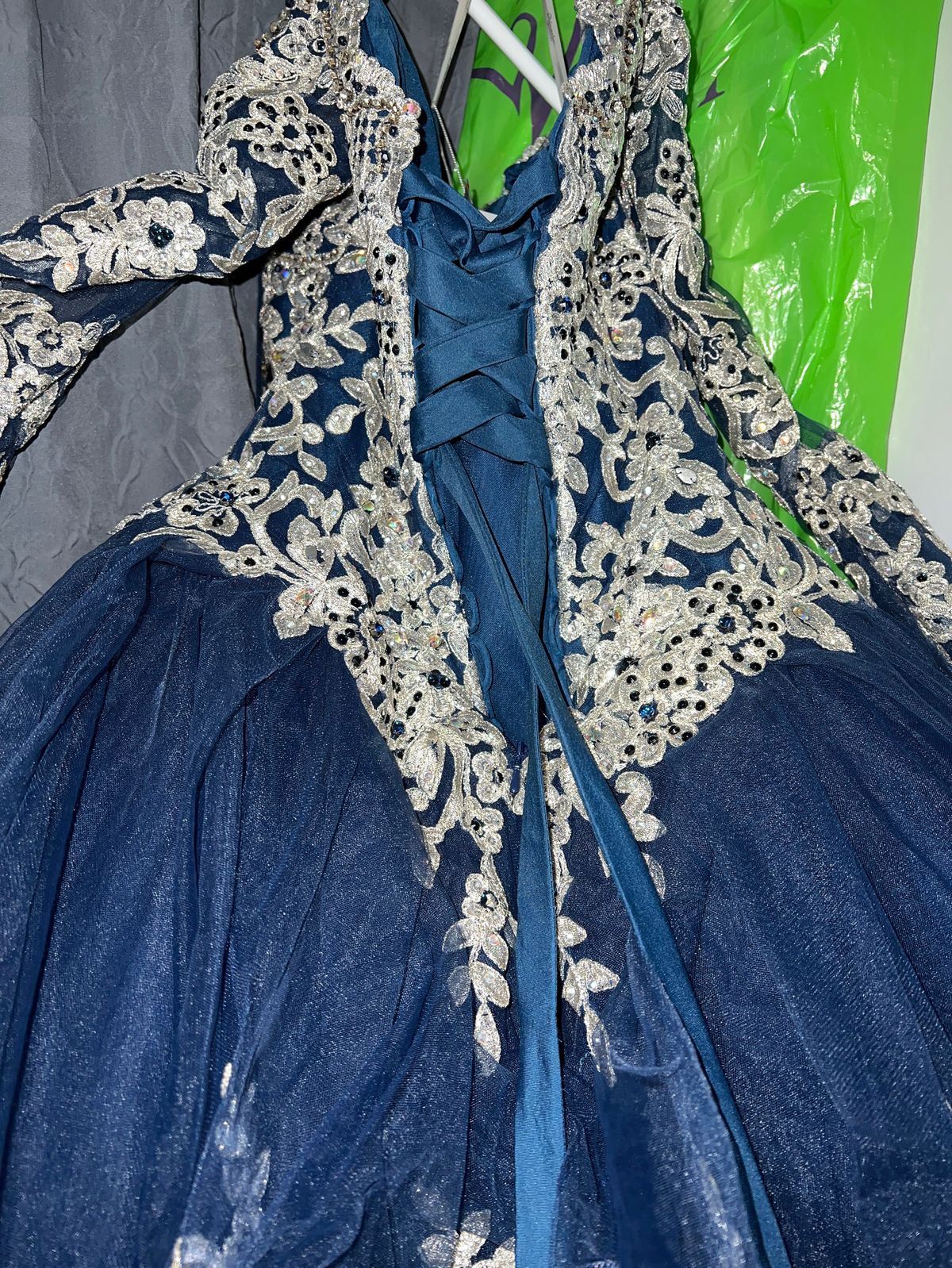 Size 8 High Neck Blue Ball Gown on Queenly