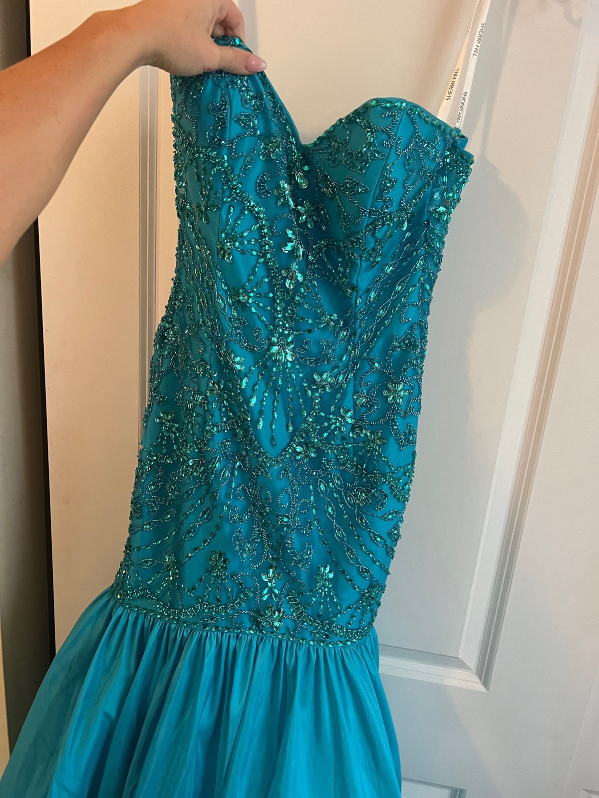 Sherri Hill Size 2 Prom Strapless Turquoise Blue Mermaid Dress on Queenly