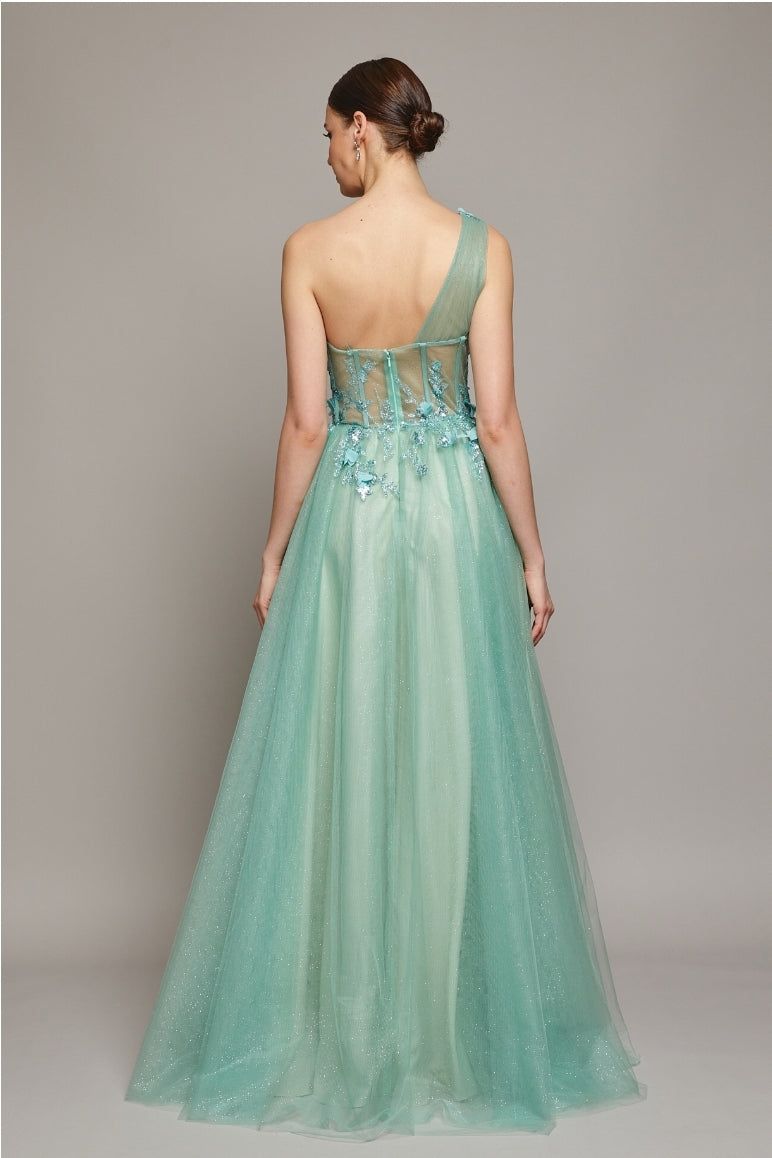 Style YD0214 Bicici & Coty Size S One Shoulder Green Ball Gown on Queenly