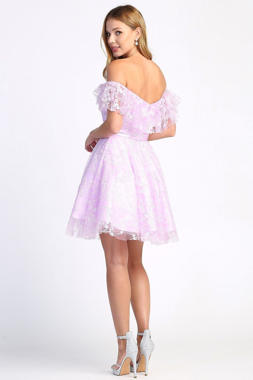 Style 1012 Adora Design Size XS Homecoming Off The Shoulder Lace Purple Cocktail Dress on Queenly