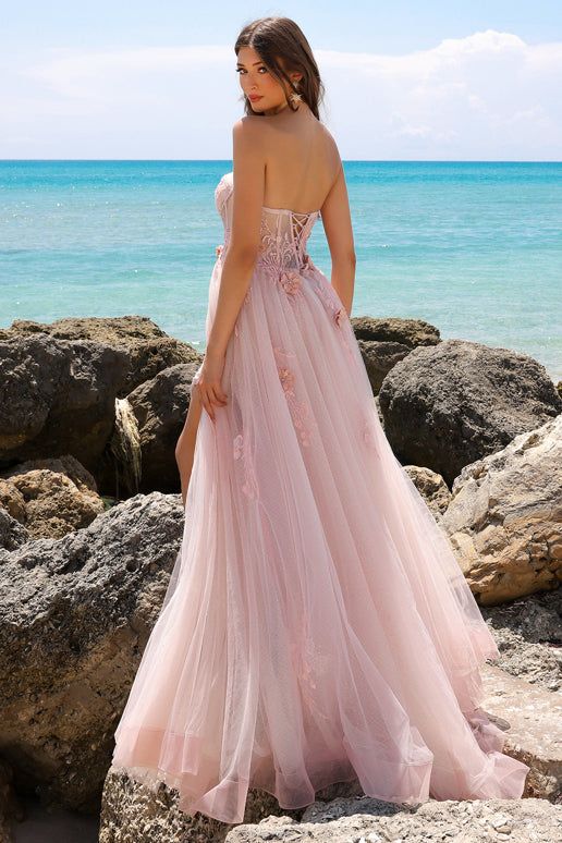 Style TM1002 Amelia Couture Size 4 Strapless Sheer Pink Side Slit Dress on Queenly