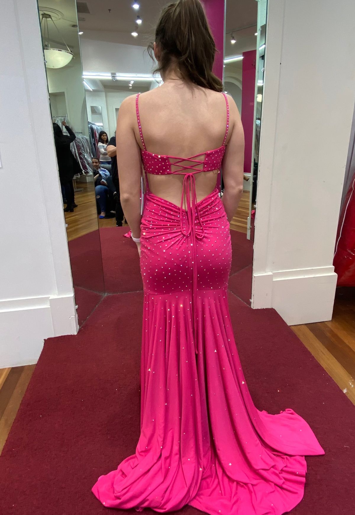 Style 27972 Jovani Size 4 Prom Plunge Pink Mermaid Dress on Queenly