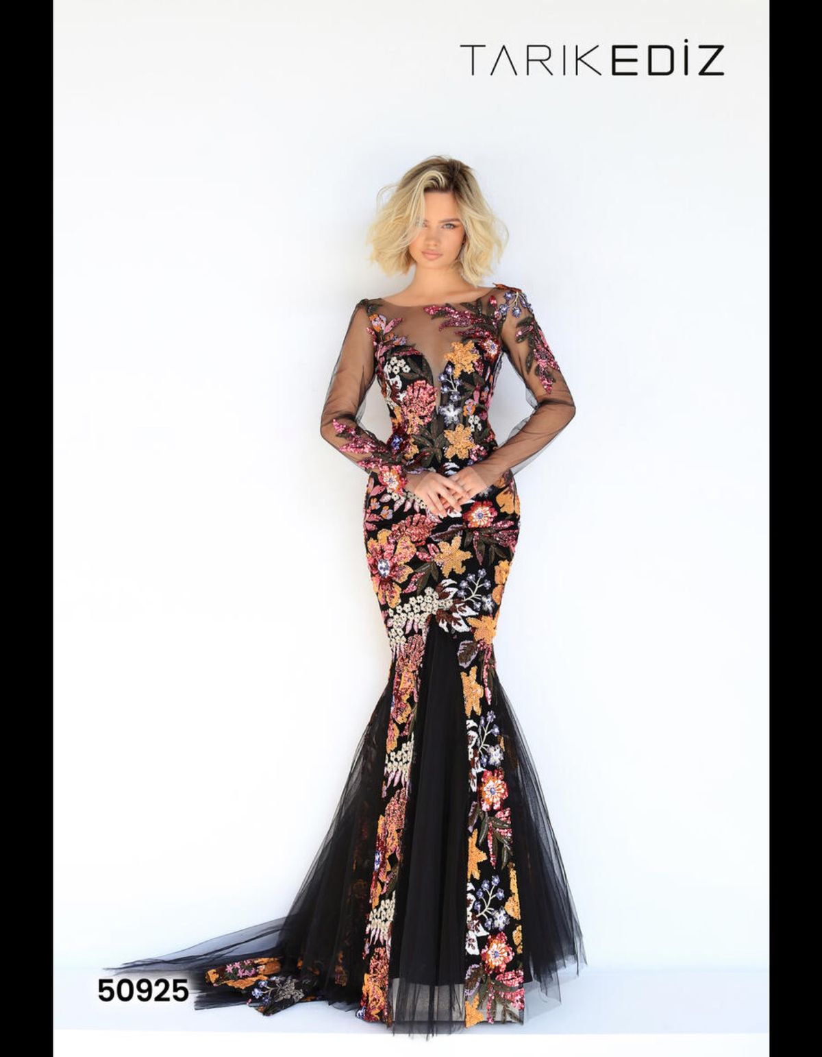 Tarik Ediz Size 4 Prom Plunge Floral Multicolor Mermaid Dress on Queenly