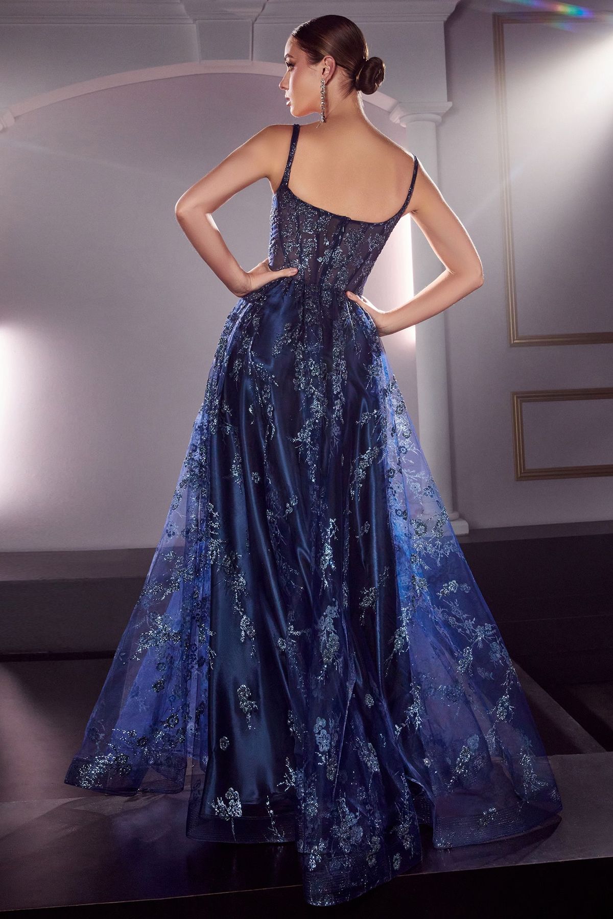 Style J840 La Divine Size 4 Floral Blue A-line Dress on Queenly