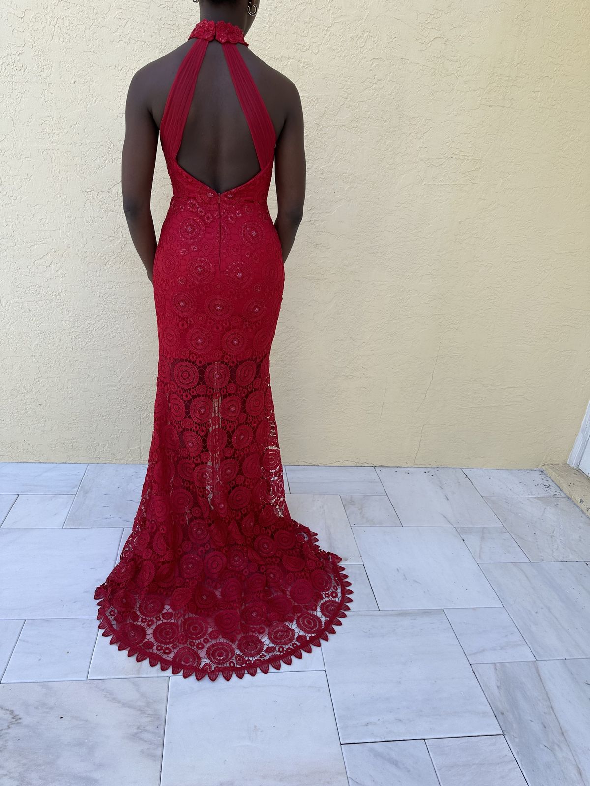 Sherri Hill Size 0 Prom High Neck Red Side Slit Dress on Queenly