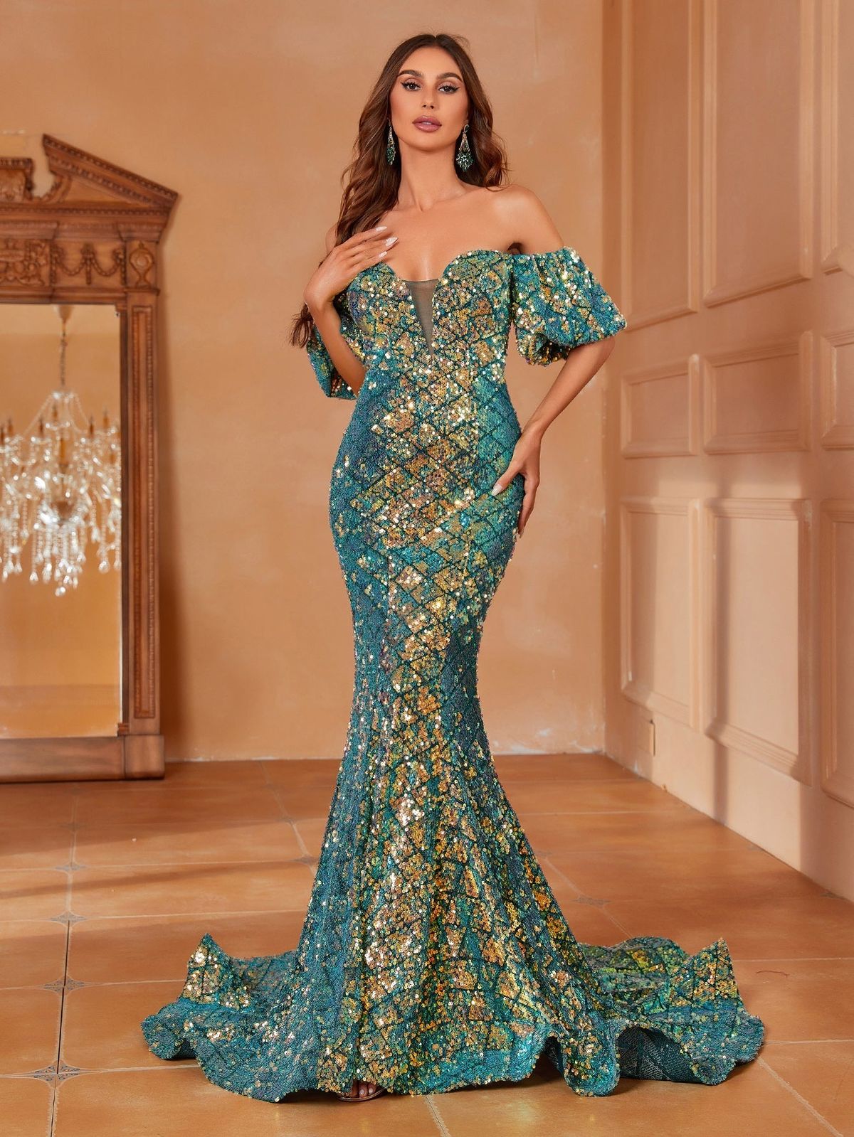 Style FSWD1482 Faeriesty Size XS Prom Off The Shoulder Green Mermaid Dress on Queenly