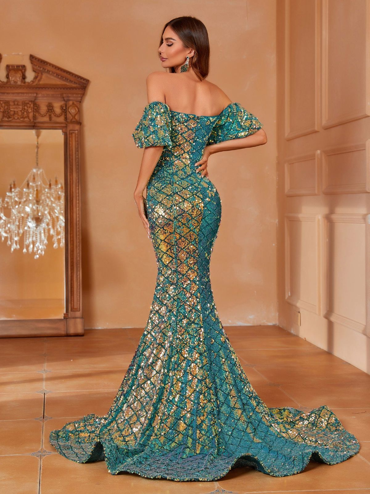 Style FSWD1482 Faeriesty Size S Prom Off The Shoulder Green Mermaid Dress on Queenly