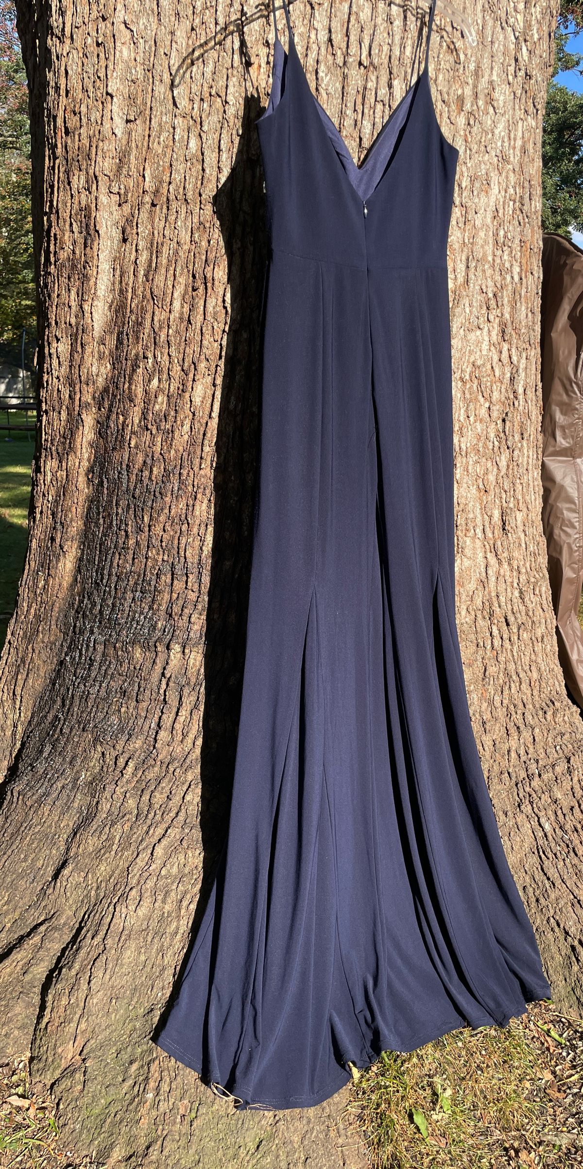 Jump Apparel Size 6 Prom Plunge Navy Blue Side Slit Dress on Queenly