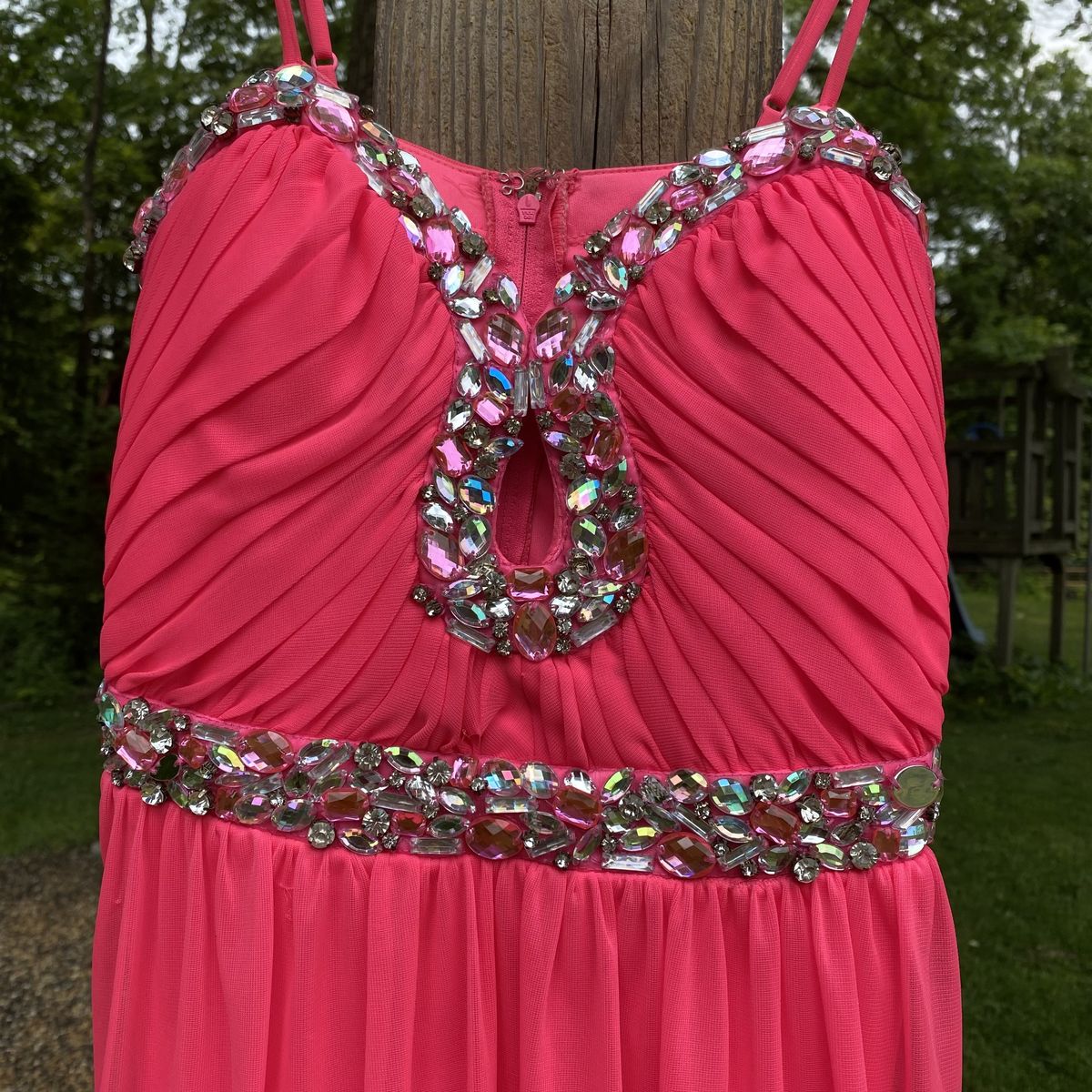 Deb Size 6 Halter Sequined Hot Pink Mermaid Dress on Queenly