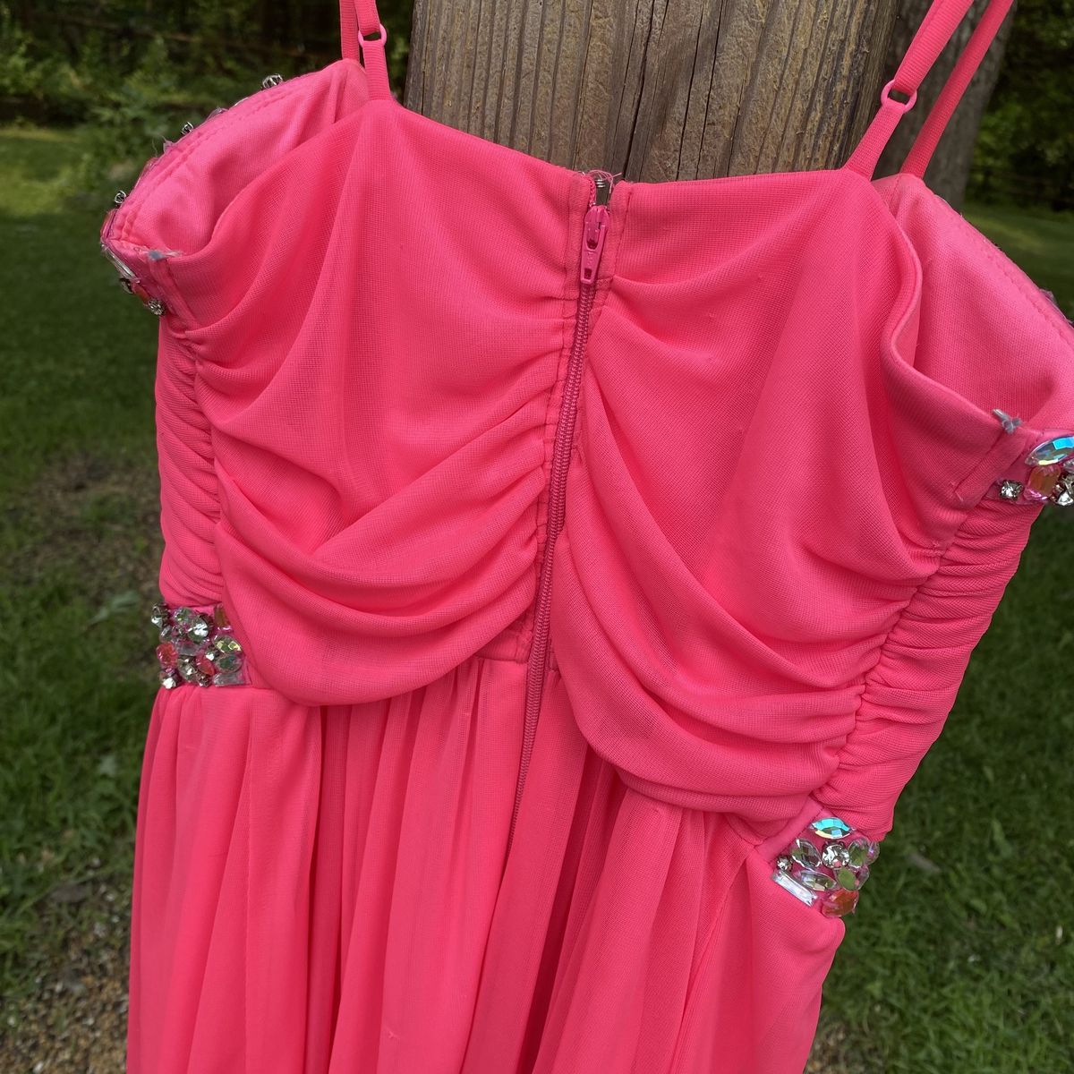 Deb Size 6 Halter Sequined Hot Pink Mermaid Dress on Queenly