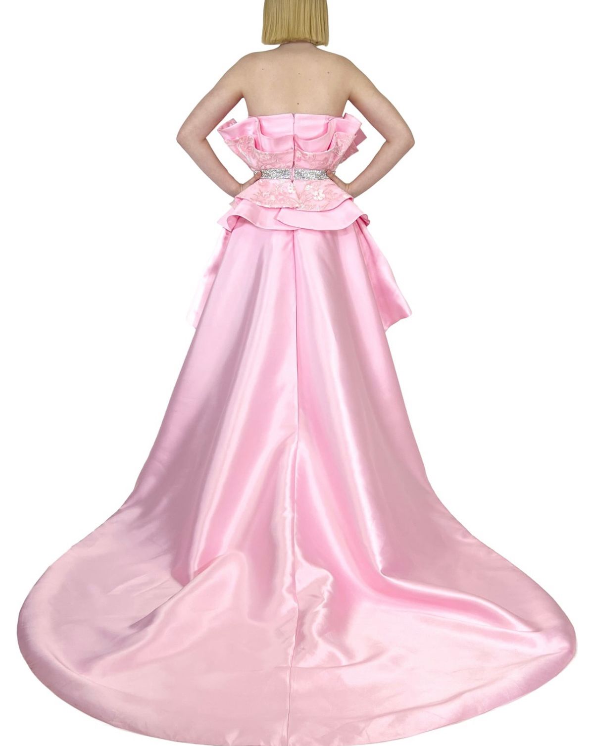 Style 8128 Marc Defang Size 6 Pageant Strapless Pink A-line Dress on Queenly