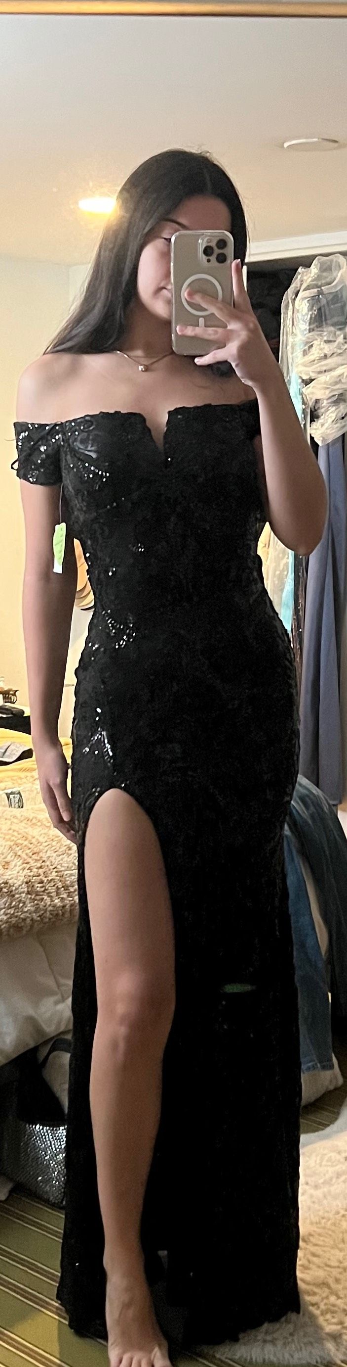 Windsor Size 4 Off The Shoulder Black Side Slit Dress on Queenly