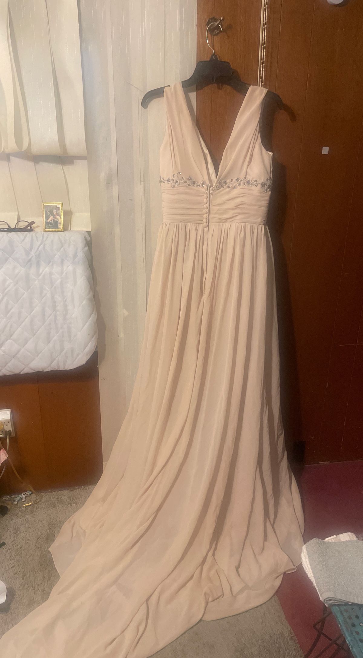 Size 10 Prom Plunge Nude Dress With Train on Queenly