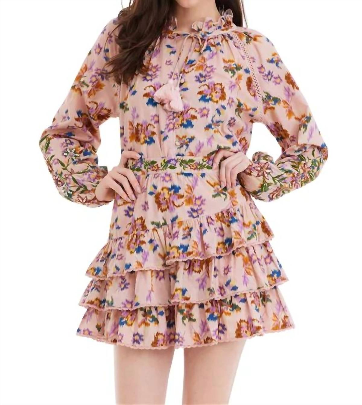 Style 1-1796139747-3236 ALLISON NEW YORK Size S Long Sleeve Floral Pink Cocktail Dress on Queenly