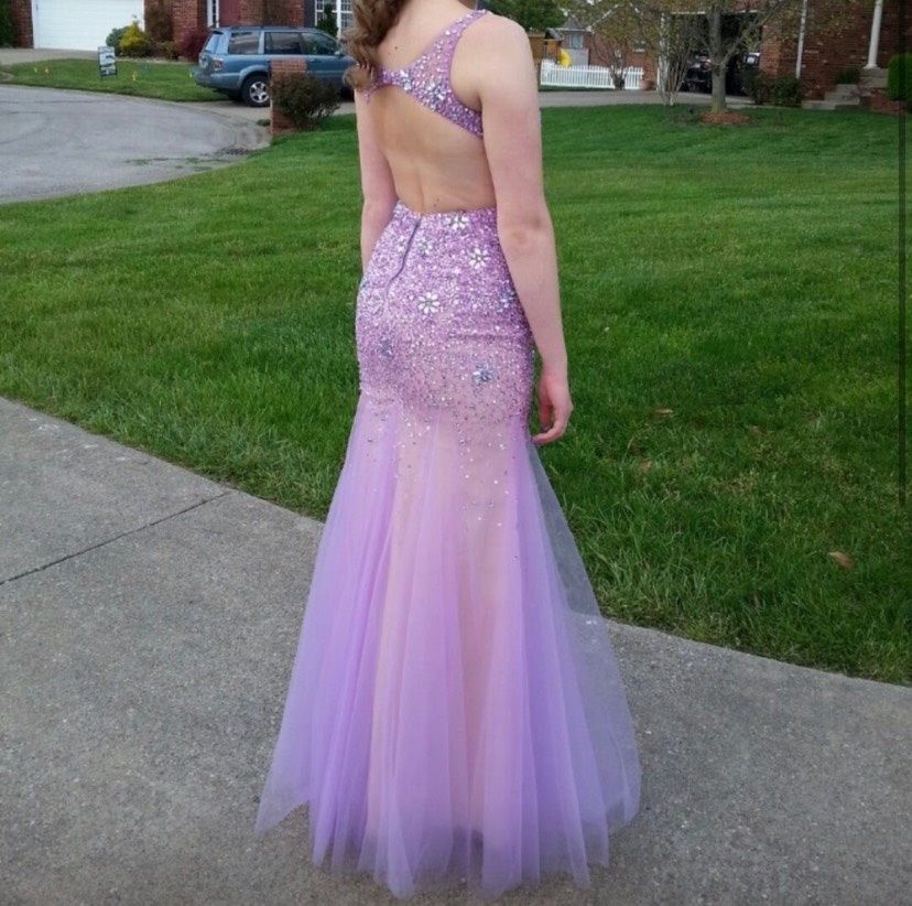 Custom Size 4 Prom Plunge Purple Mermaid Dress on Queenly