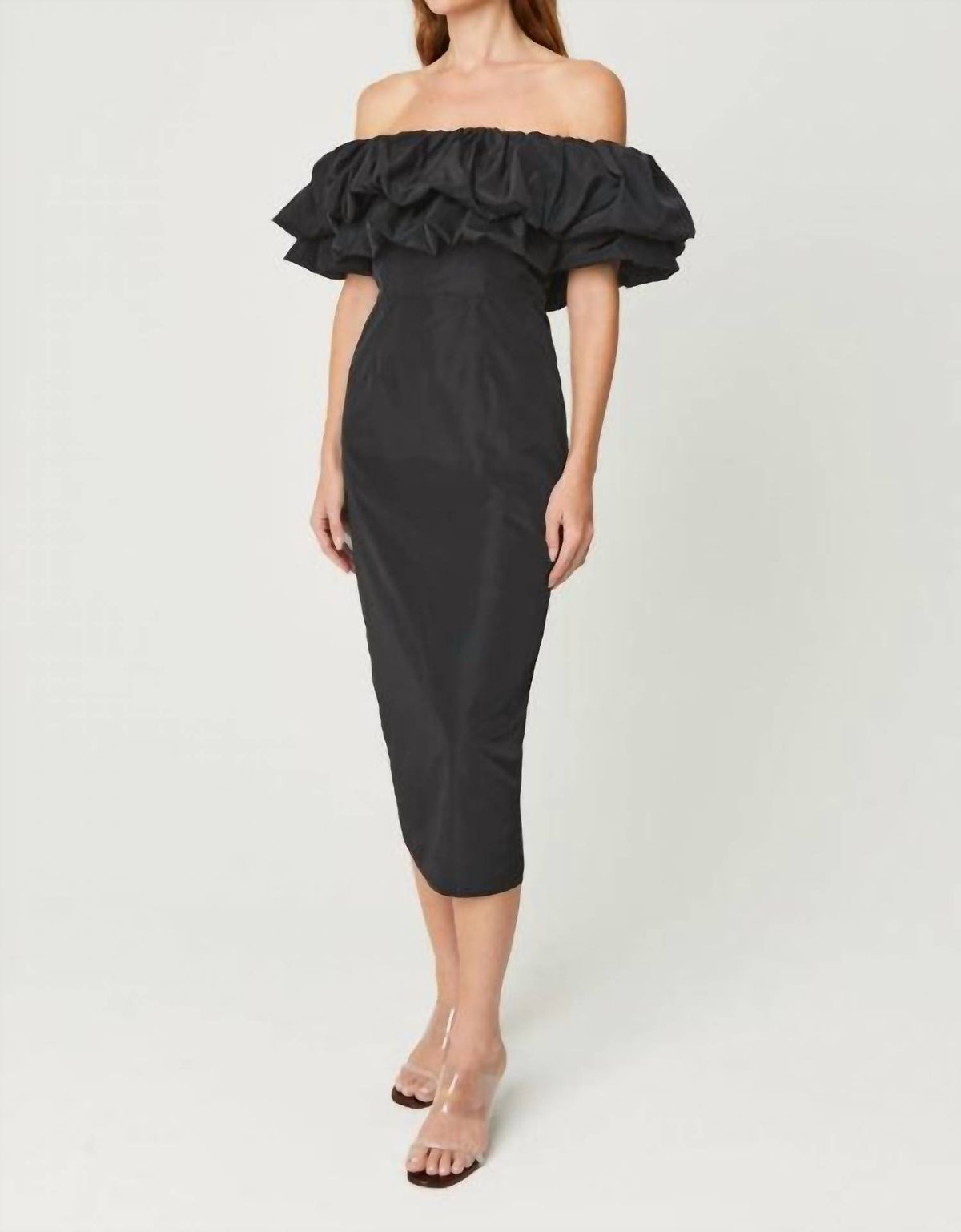 Style 1-2242520620-1498 RHODE Size 4 Wedding Guest Off The Shoulder Black Cocktail Dress on Queenly