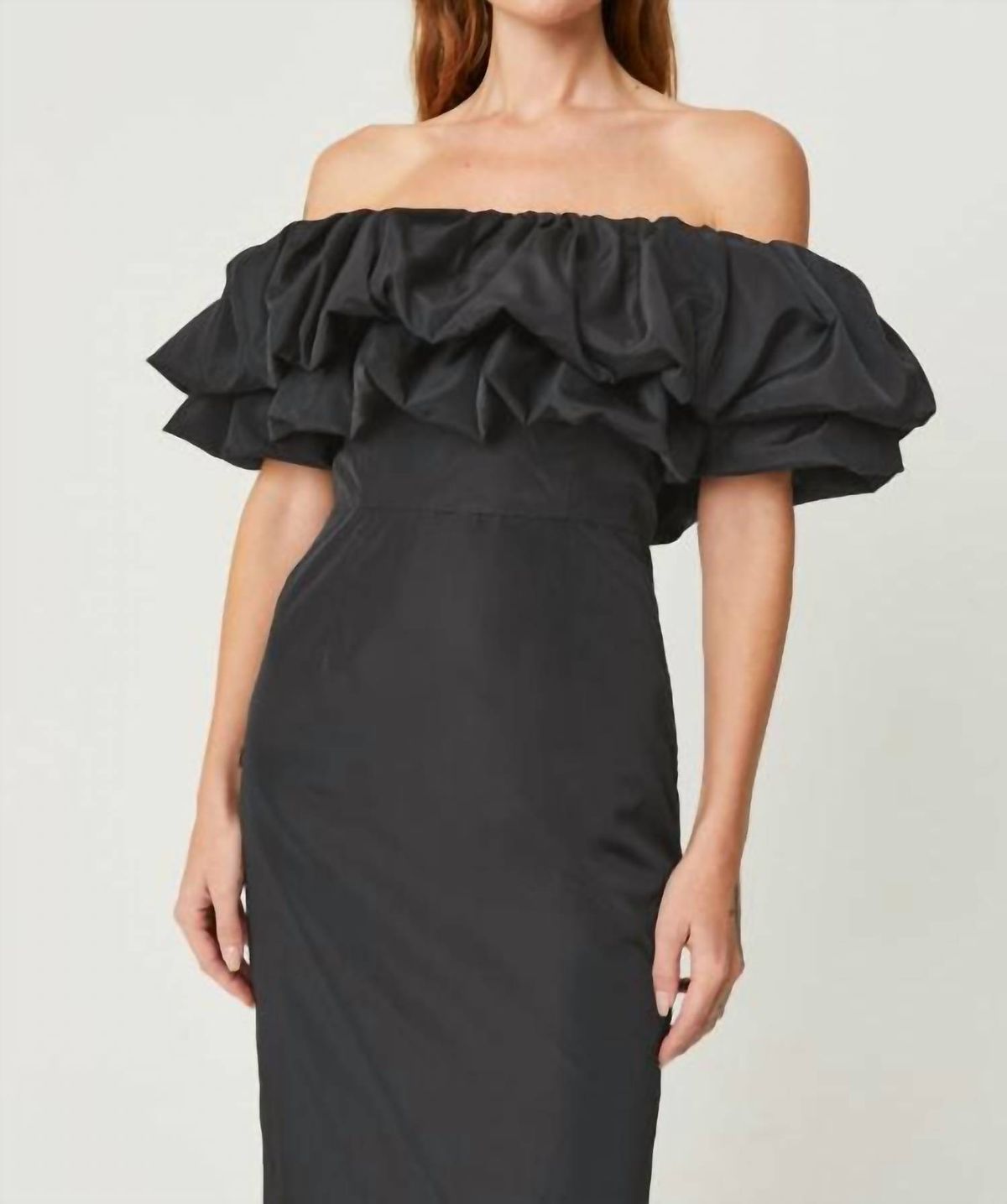 Style 1-2242520620-1901 RHODE Size 6 Wedding Guest Off The Shoulder Black Cocktail Dress on Queenly