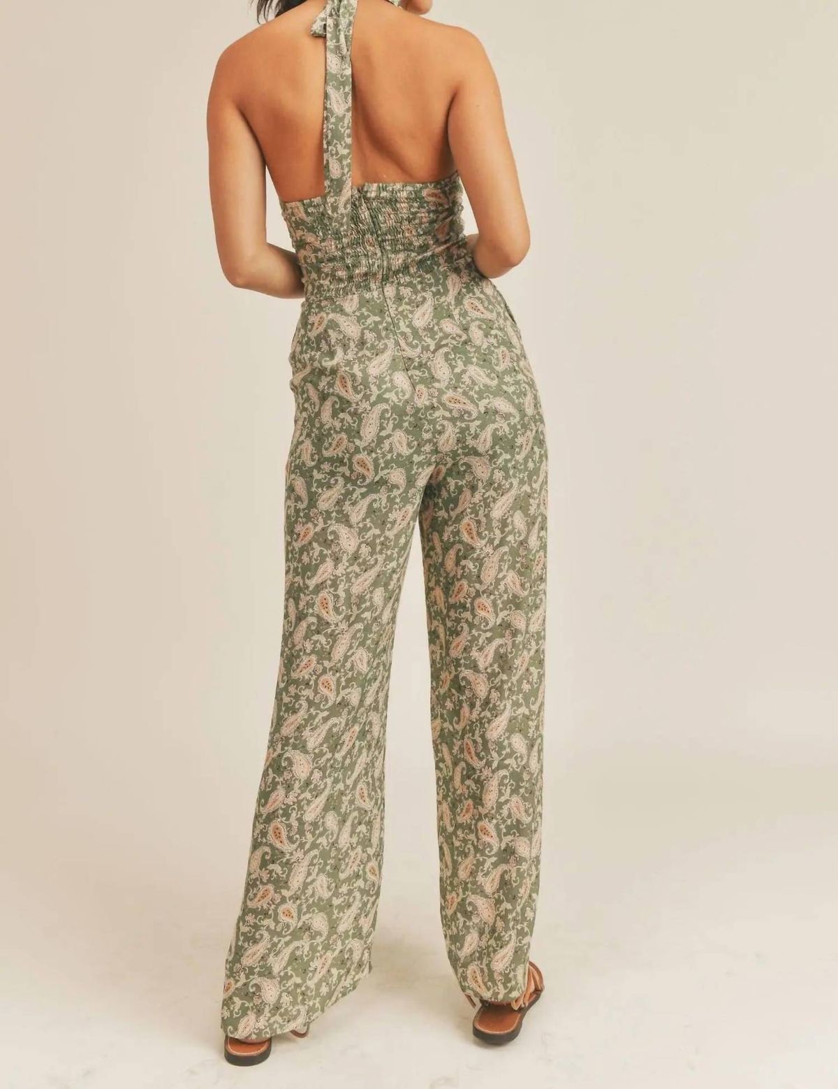 Style 1-2886872950-2791 SAGE THE LABEL Size L Halter Green Formal Jumpsuit on Queenly