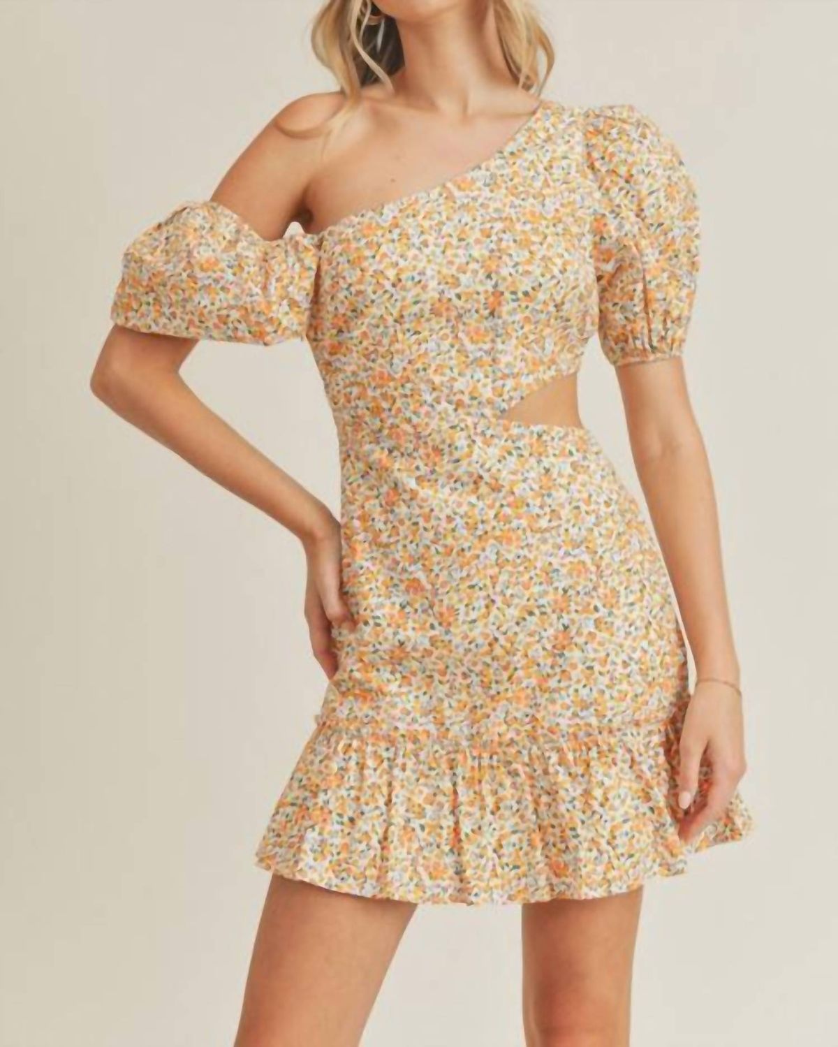 Style 1-3558282675-2791 LUSH Size L Floral Yellow Cocktail Dress on Queenly