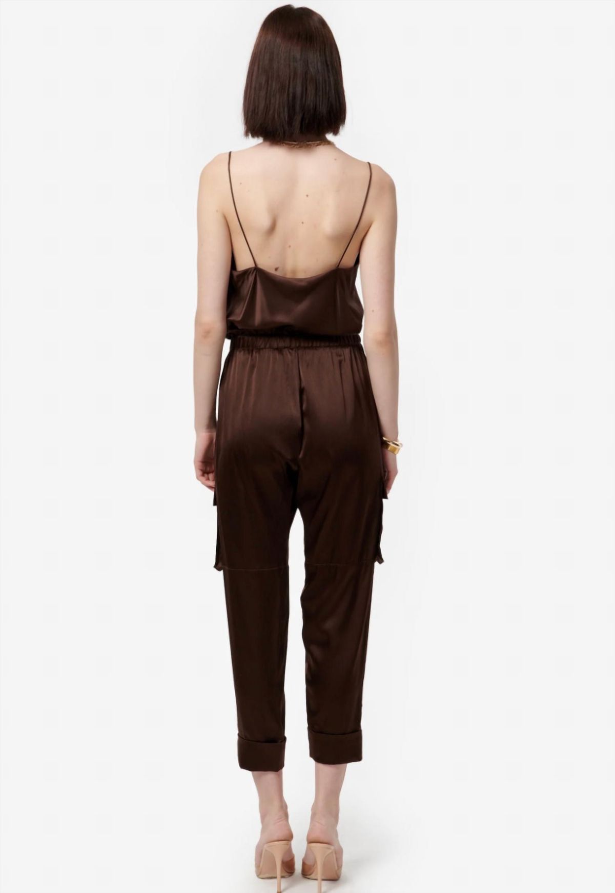 Style 1-890544393-2588 Cami NYC Size XS Satin Brown Formal Jumpsuit on Queenly