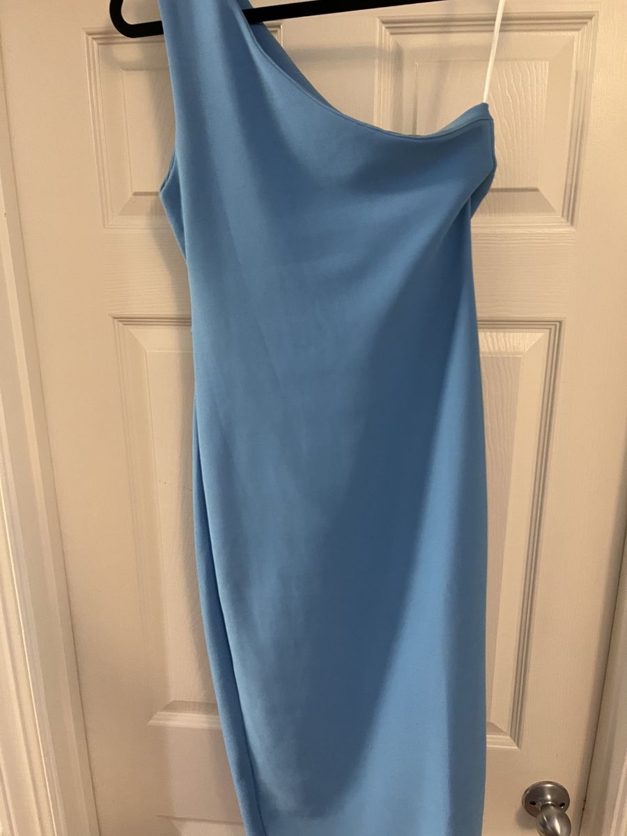 Petal and Pup Size 8 Wedding Guest One Shoulder Light Blue Cocktail Dress on Queenly