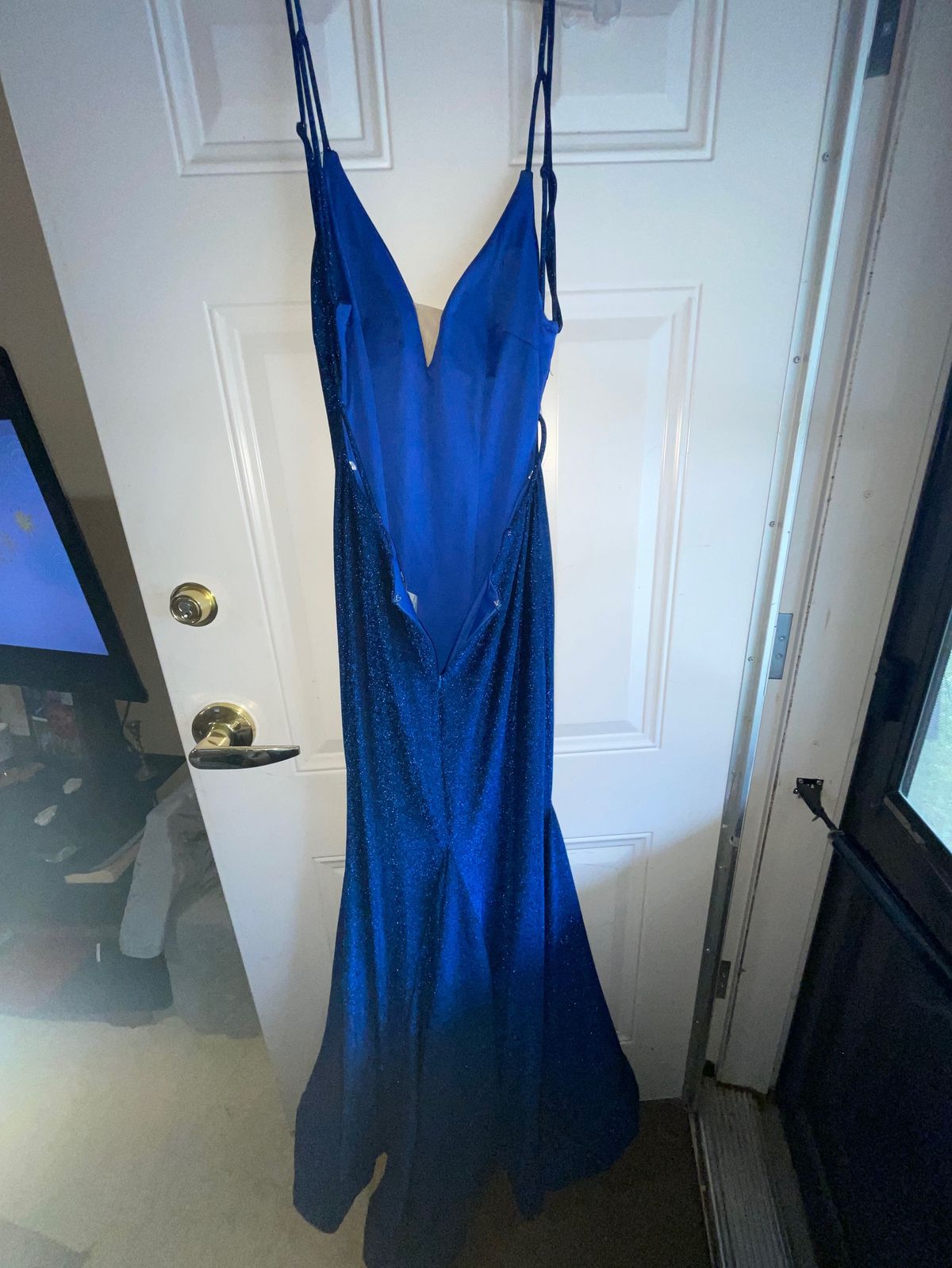 Style 4221A Jovani Size 6 Prom Plunge Royal Blue Mermaid Dress on Queenly