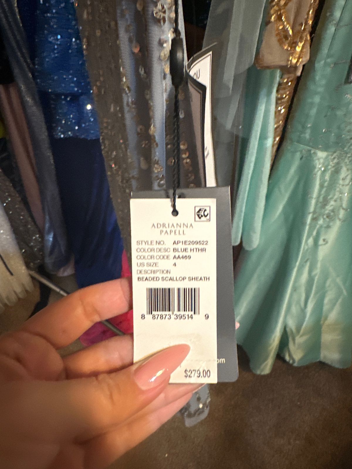 Style AP1E209522 Adrianna Papell Size 4 Prom Sequined Light Blue Cocktail Dress on Queenly