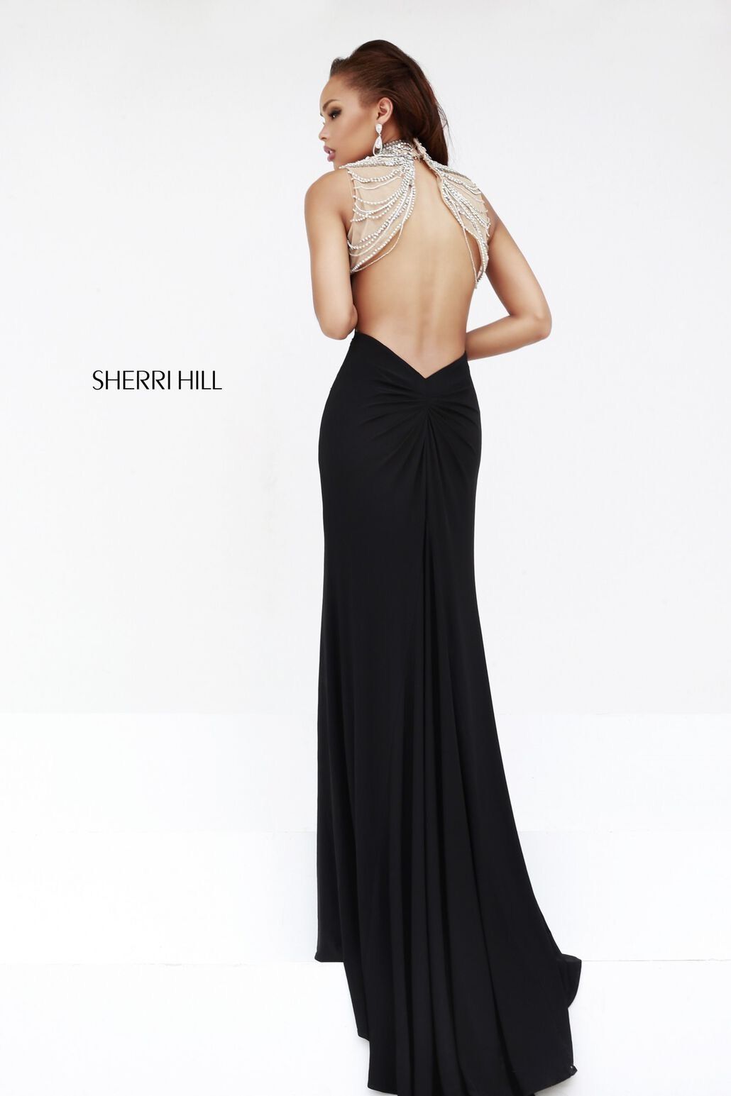 Style 21355 Sherri Hill Size 4 Prom High Neck Velvet Black Mermaid Dress on Queenly