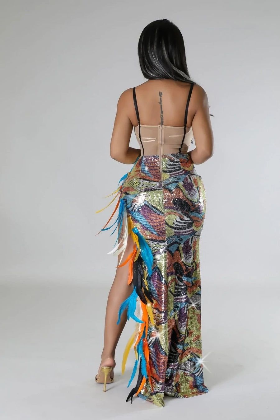 Size 4 Sheer Multicolor Side Slit Dress on Queenly