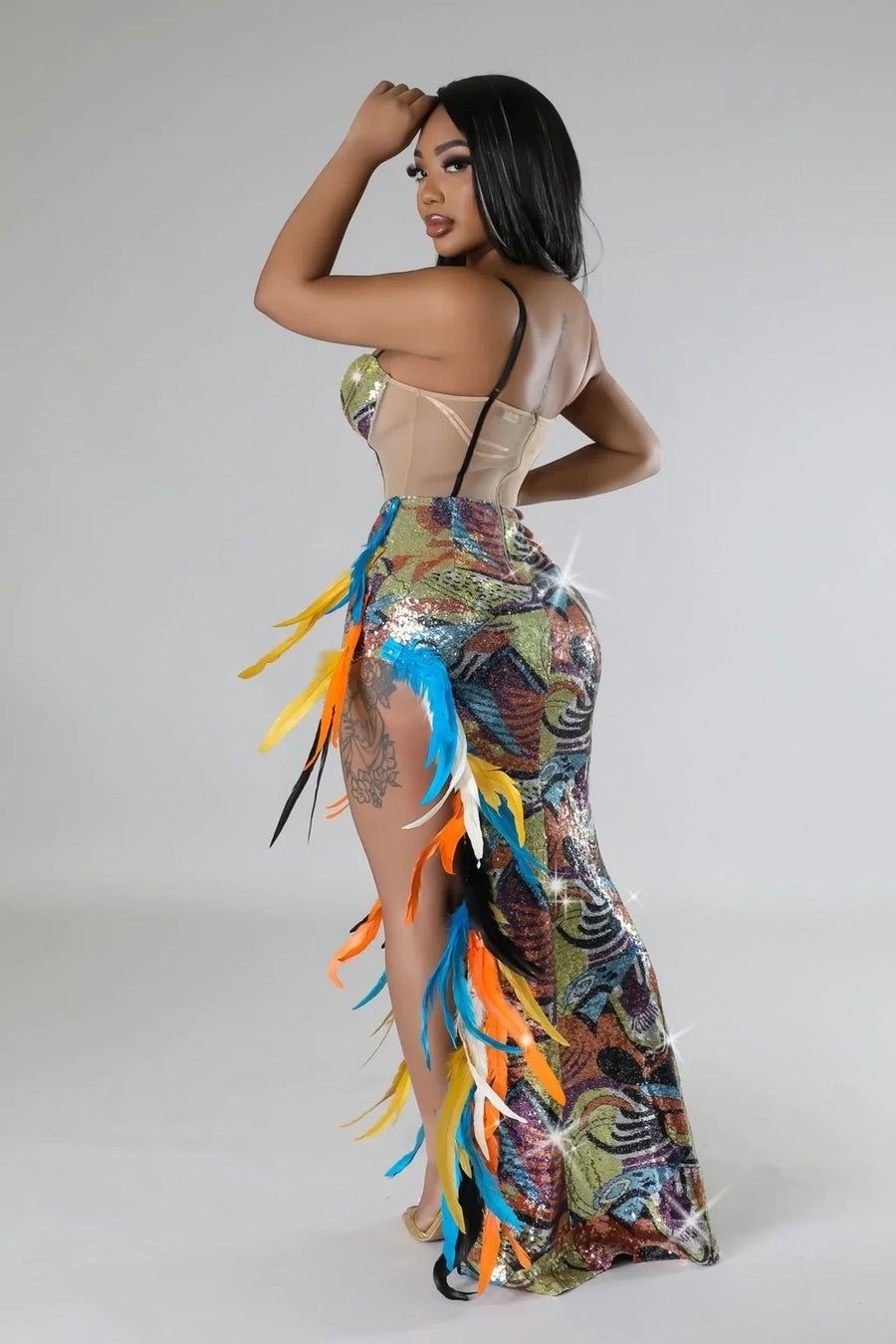 Size 12 Sheer Multicolor Side Slit Dress on Queenly