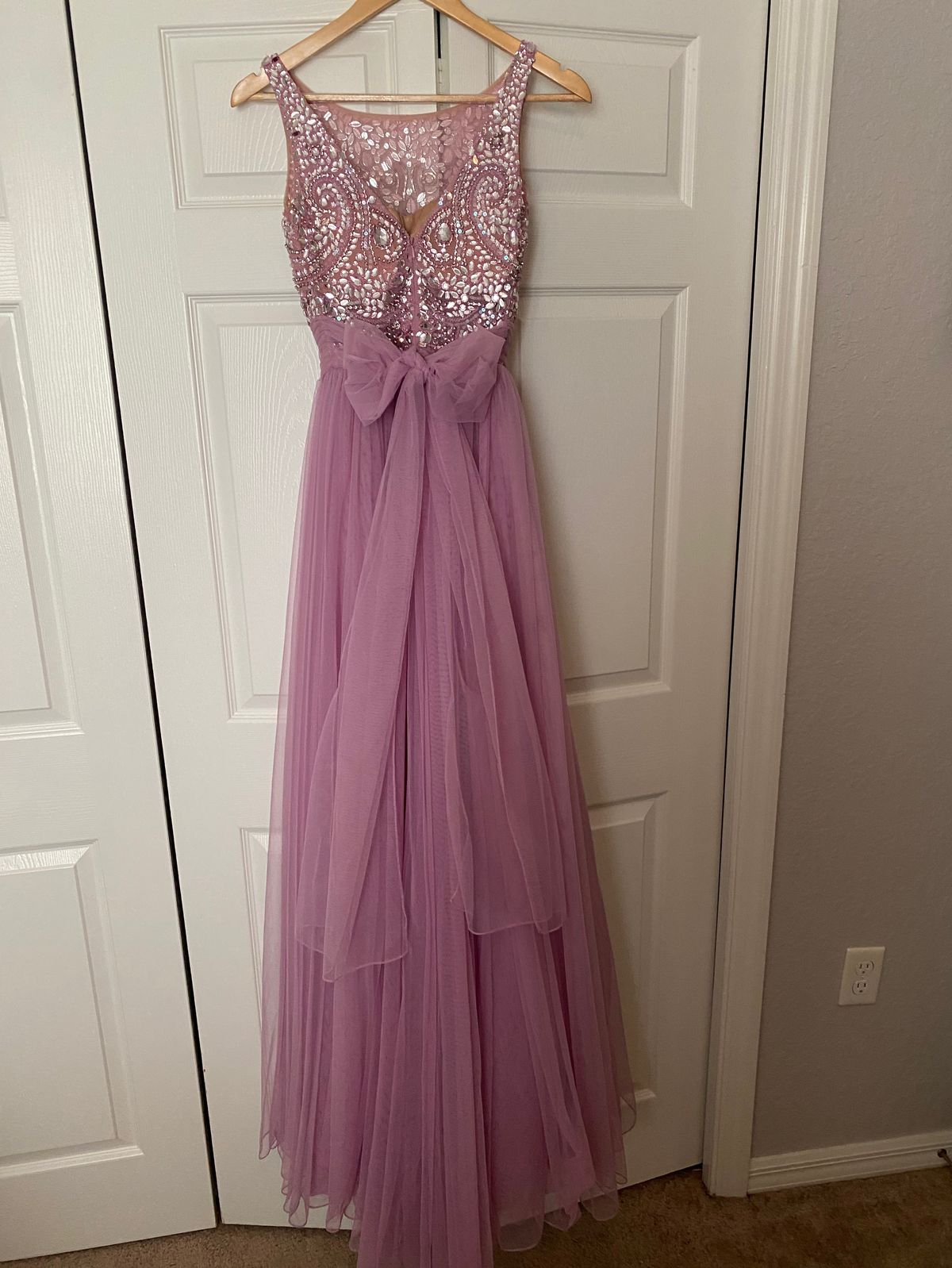 Sherri Hill Size 0 High Neck Purple A-line Dress on Queenly