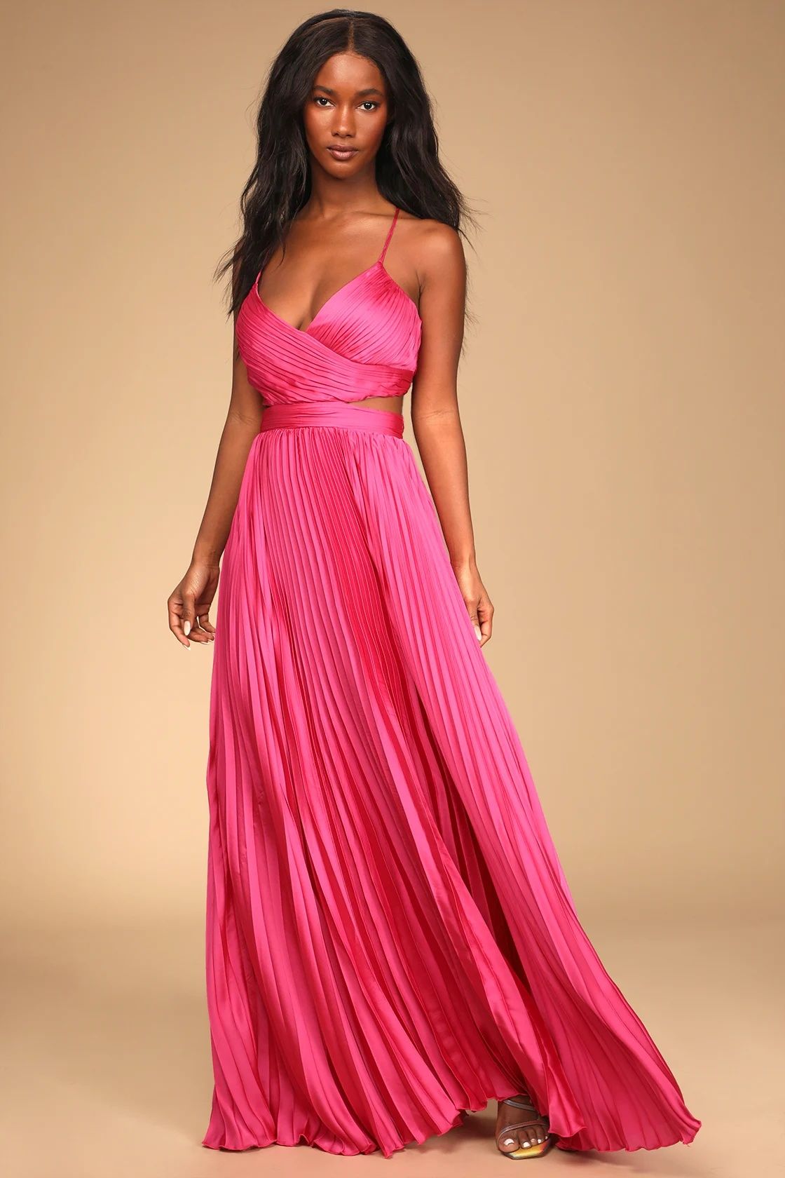 Style Got the Glam Pink Pleated Cutout Maxi Dress Lulus Size 8 Pink A-line Dress on Queenly