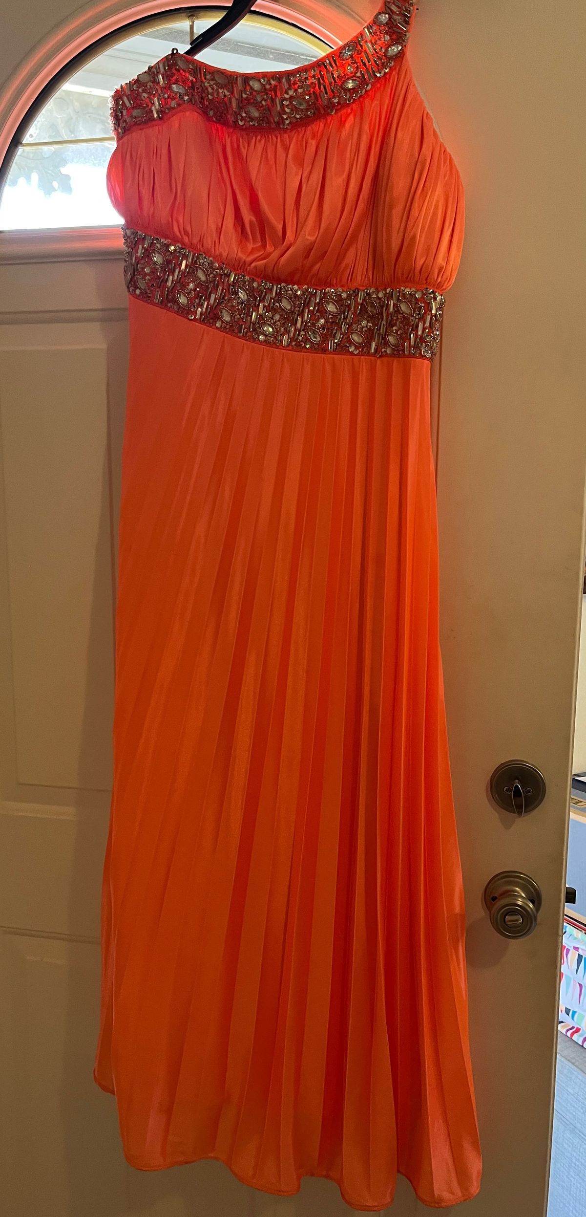 My Michael Size 14 Wedding Guest One Shoulder Orange A-line Dress on Queenly