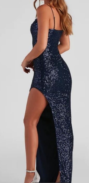 Style 05002-1778 Windsor Size 14 Prom Blue Side Slit Dress on Queenly