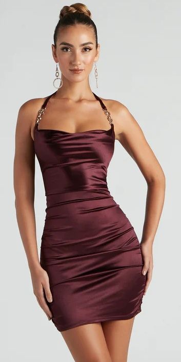 Style 05103-4523 Windsor Size 12 Halter Burgundy Red Cocktail Dress on Queenly