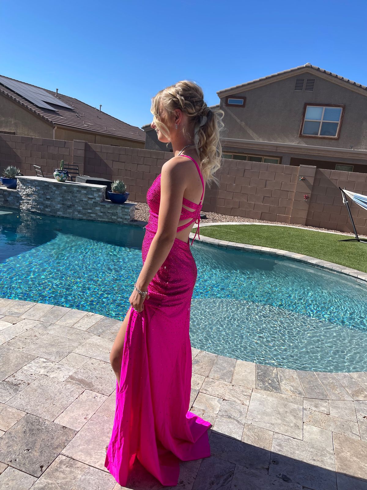 Style 61175 Alyce Paris Size 00 Plunge Pink Side Slit Dress on Queenly