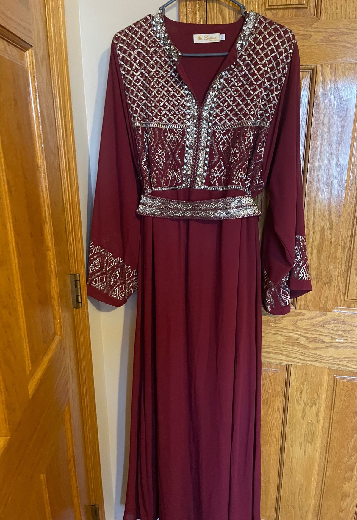 Size 10 Long Sleeve Red Floor Length Maxi on Queenly
