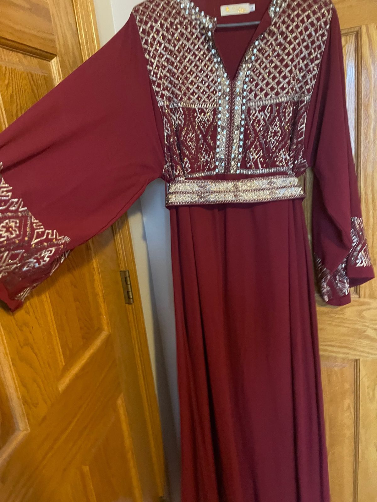 Size 10 Long Sleeve Red Floor Length Maxi on Queenly
