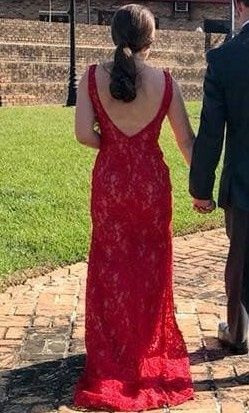Madison James Size 2 Prom Plunge Red Mermaid Dress on Queenly