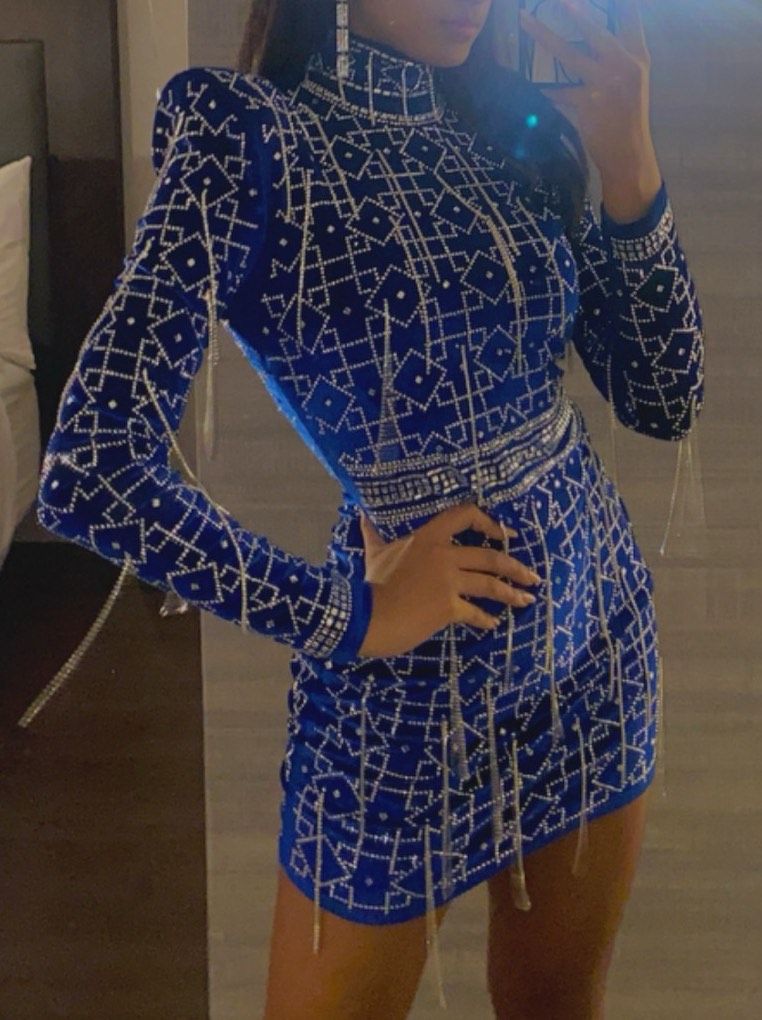 Fashion Nova Size 4 Nightclub Long Sleeve Blue Cocktail Dress on Queenly