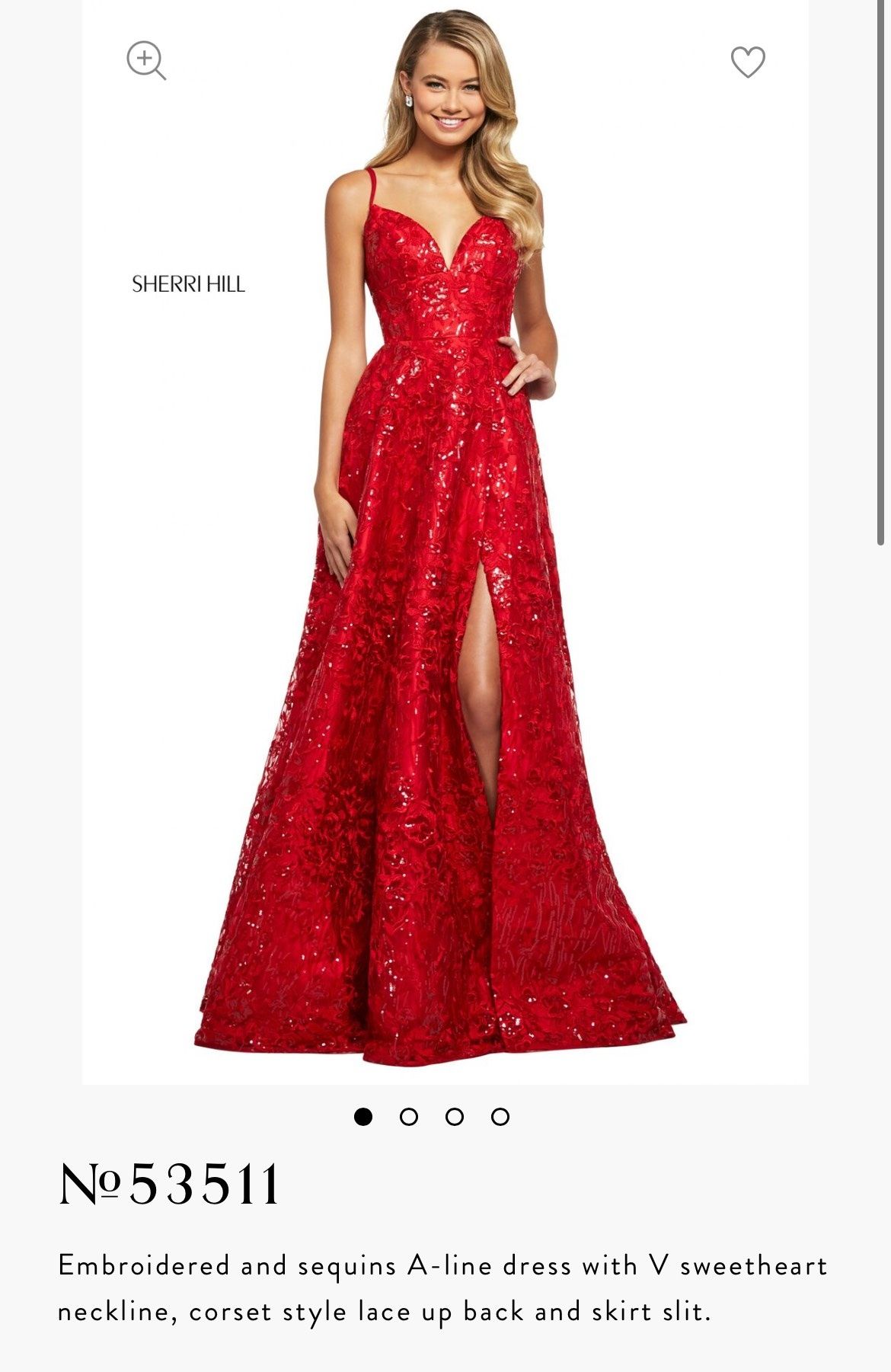 Style 53511 Sherri Hill Size 0 Prom Plunge Red A-line Dress on Queenly