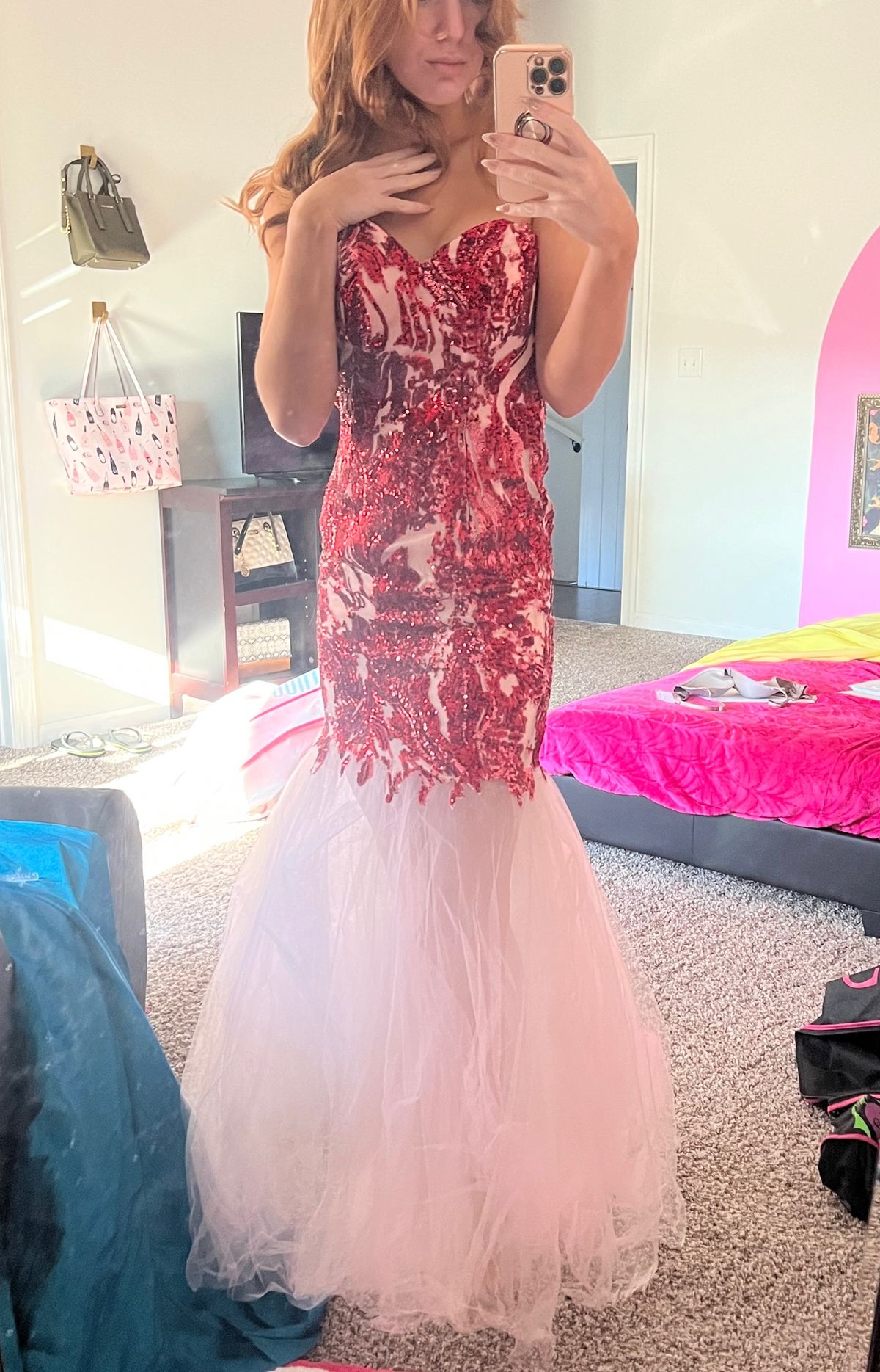 Faviana Size 0 Prom Strapless Red Mermaid Dress on Queenly