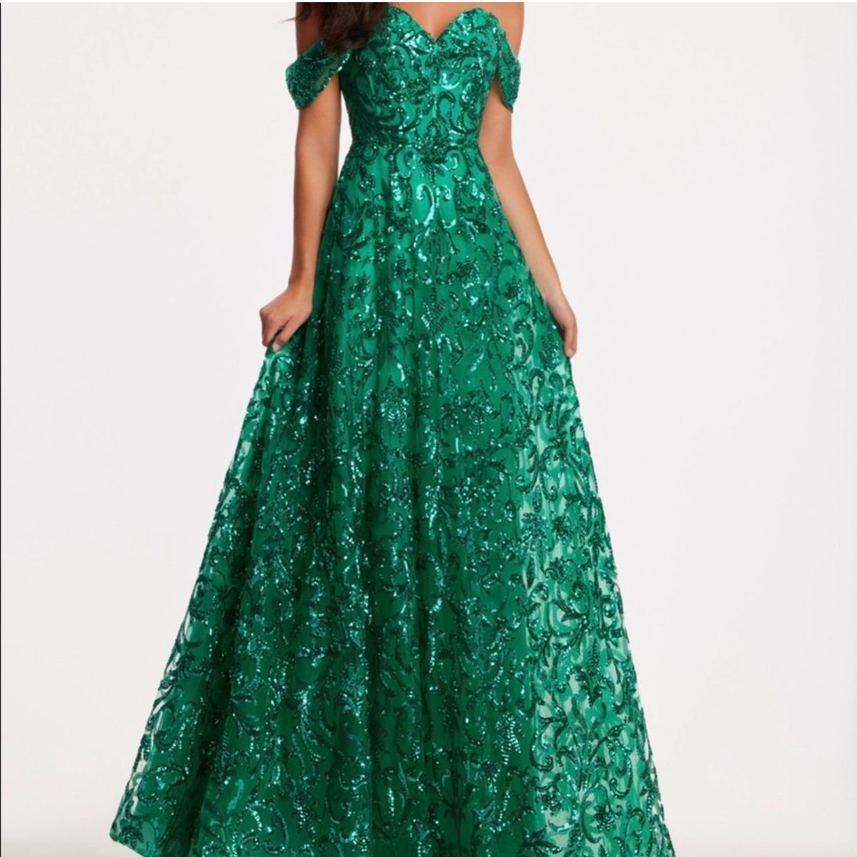 Angela and Alison Size 12 Prom Strapless Green Ball Gown on Queenly