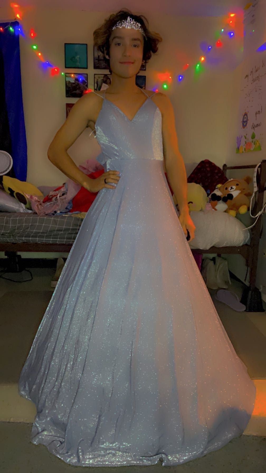 Windsor Size S Prom Plunge Silver Ball Gown on Queenly