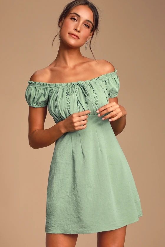 Style 799872 Size 10 Off The Shoulder Green Cocktail Dress on Queenly