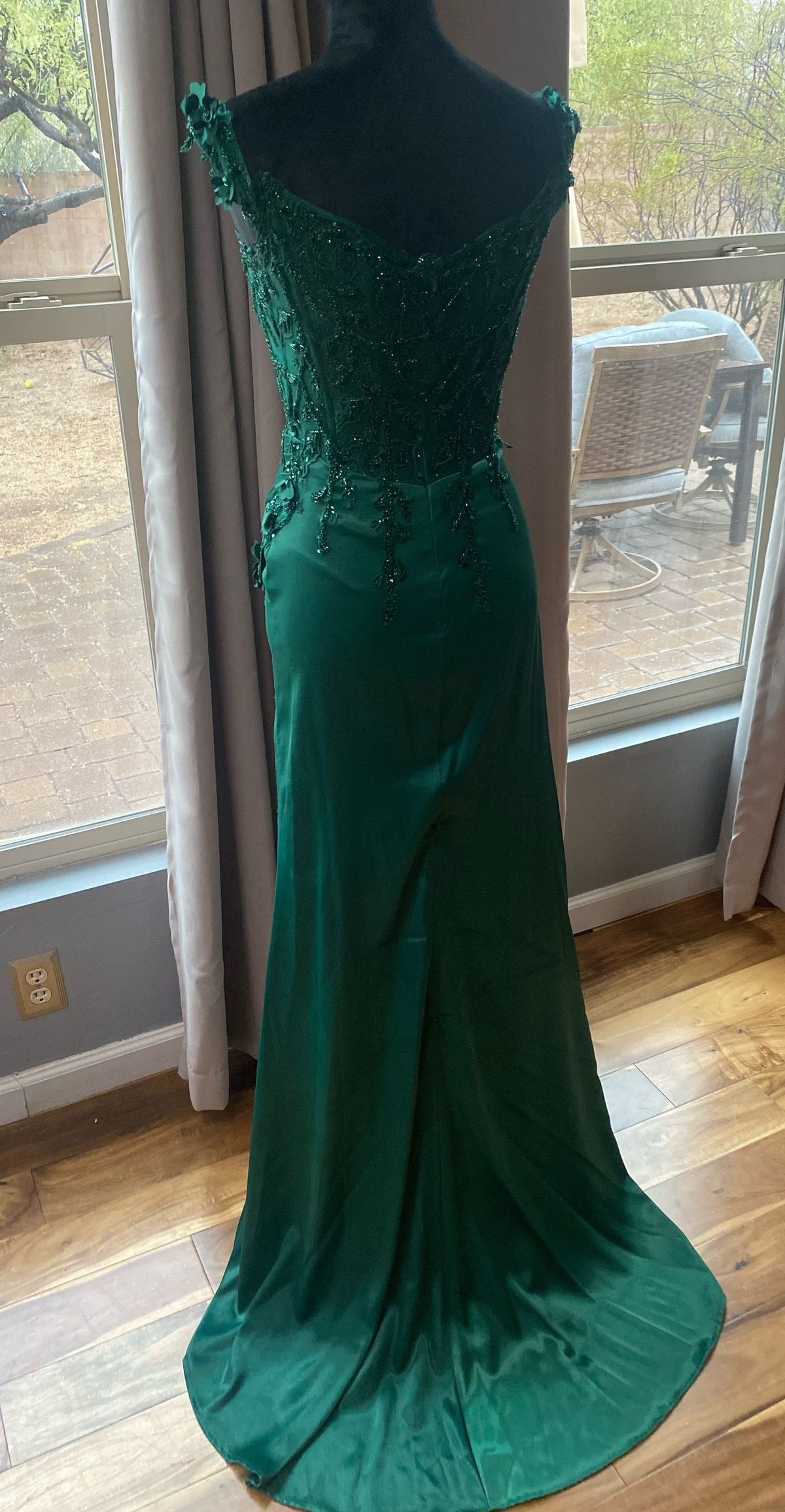 Cinderella Divine Size S Prom Off The Shoulder Emerald Green Side Slit Dress on Queenly