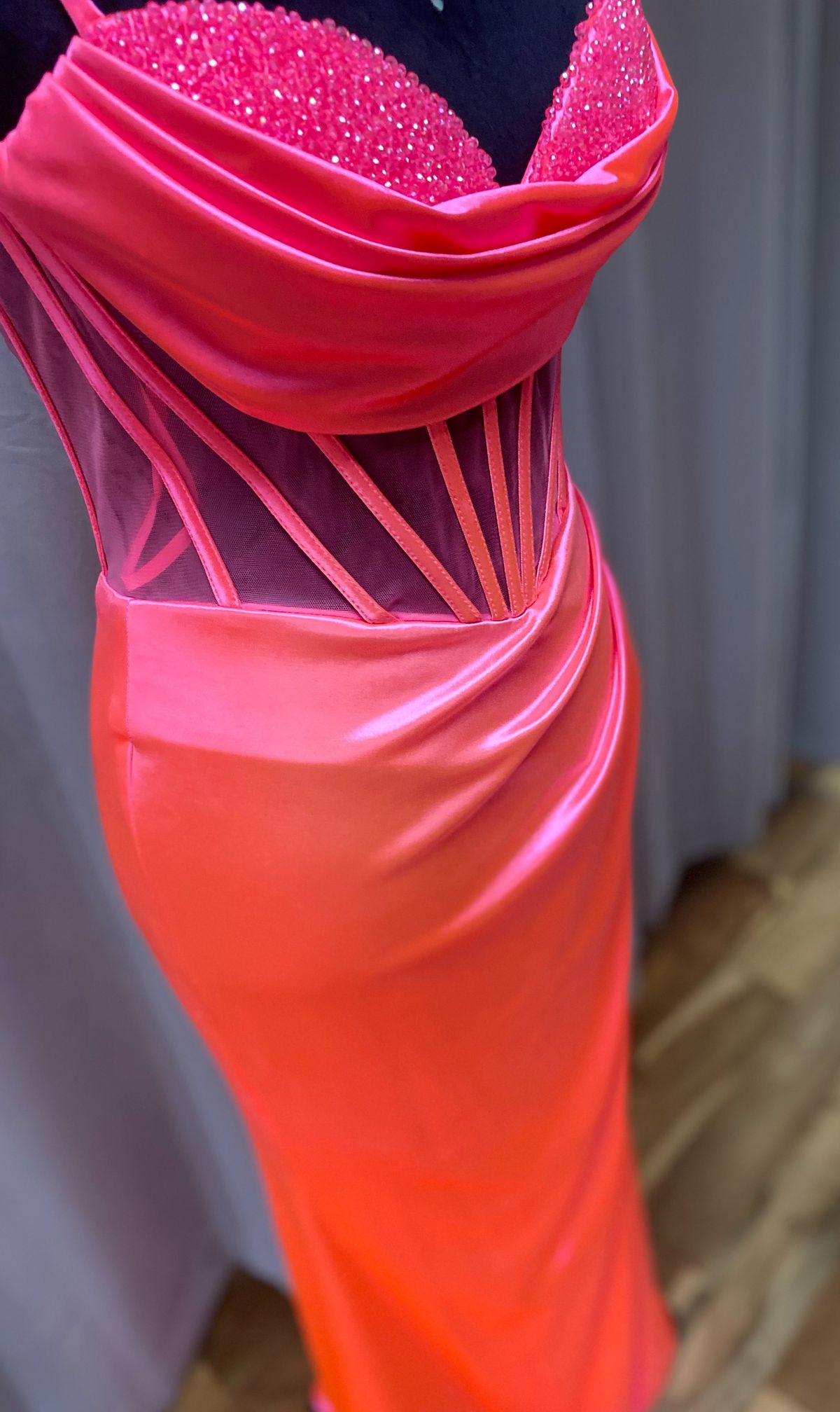 Cinderella Divine Size 4 Prom Plunge Sequined Hot Pink Side Slit Dress on Queenly