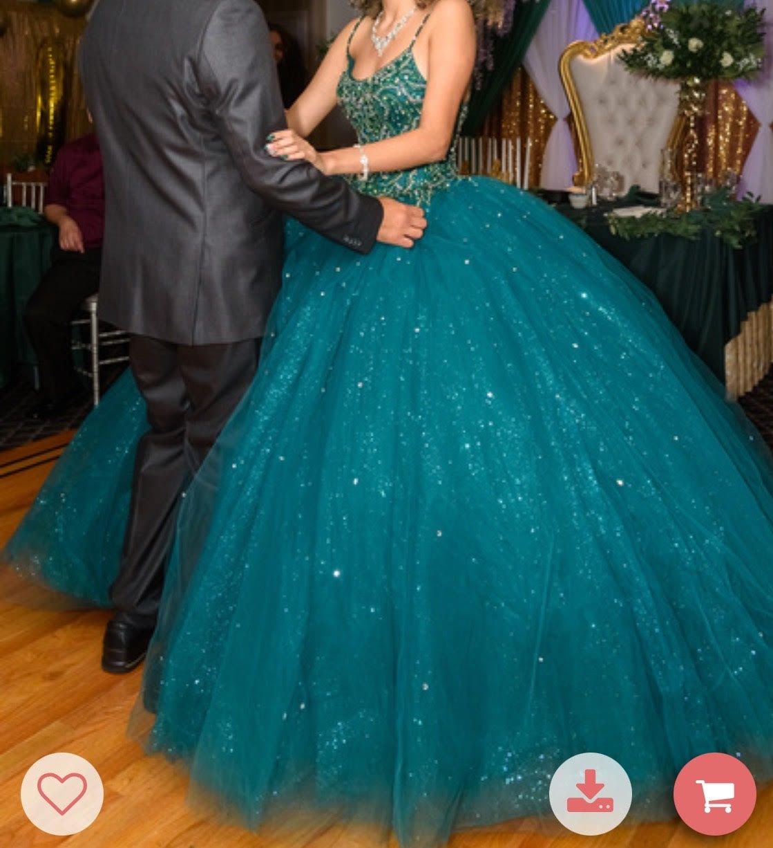 HANDMADE DRESS Size 0 Prom Sequined Emerald Green Ball Gown on Queenly
