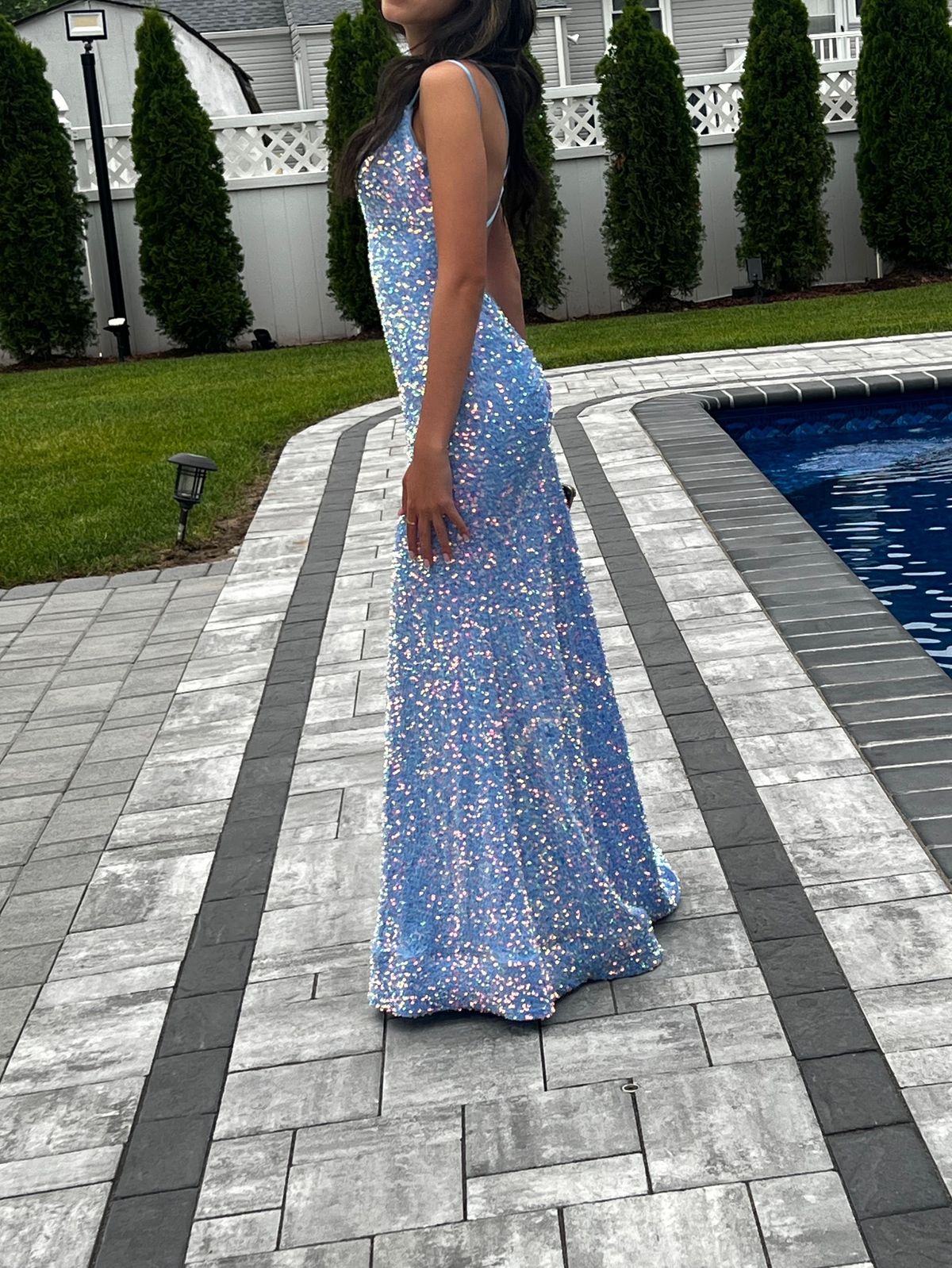 Sherri Hill Size 0 Prom Plunge Light Blue Mermaid Dress on Queenly