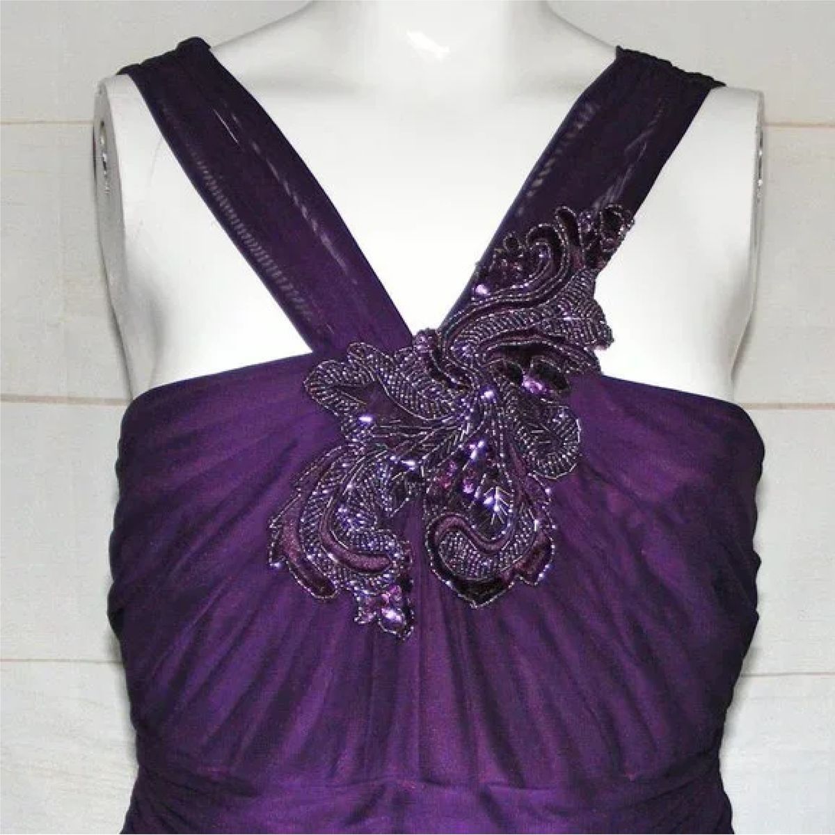 Style PS14SVG David's Bridal Size 14 High Neck Sheer Purple Floor Length Maxi on Queenly